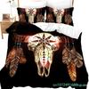 Farm Animal Duvet Cover Set Single King Queen Bohemian Mandala Bedding Set Microfiber Deer Bull Head Cow Skull Comforter Cover