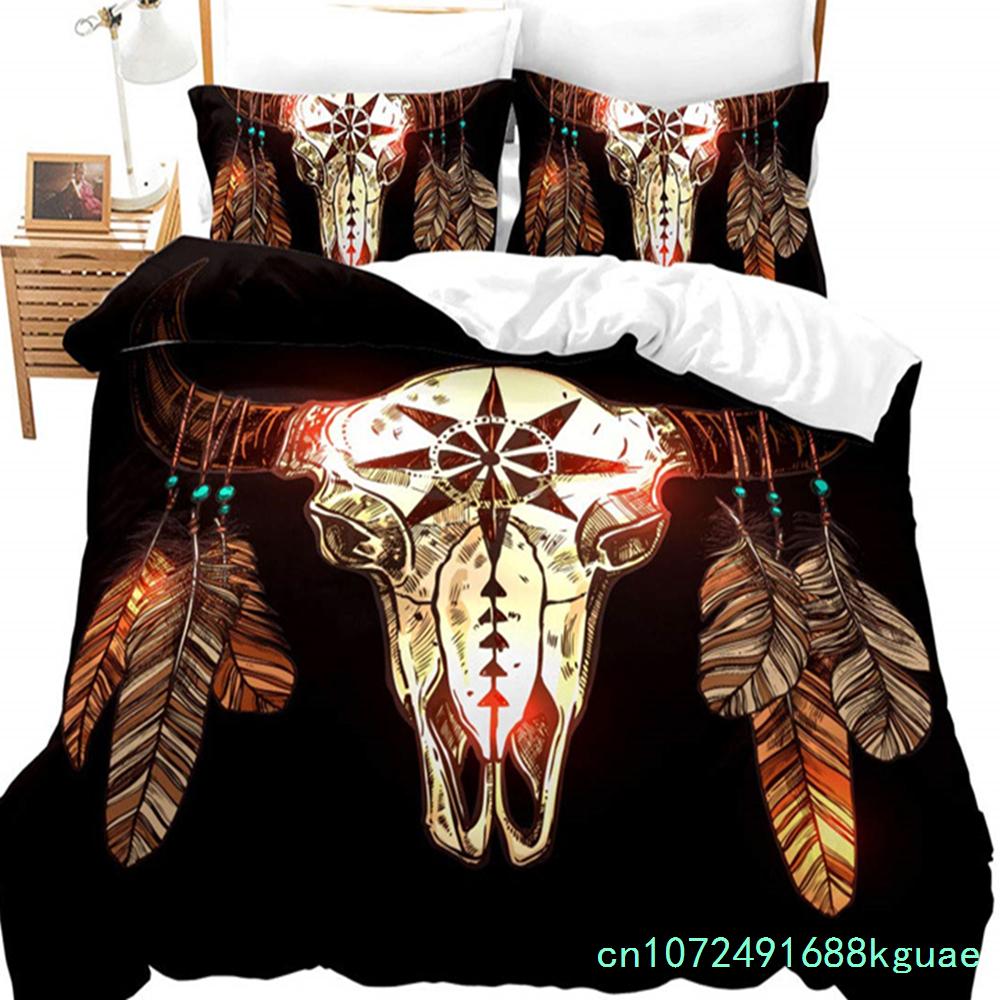 Farm Animal Duvet Cover Set Single King Queen Bohemian Mandala Bedding Set Microfiber Deer Bull Head Cow Skull Comforter Cover