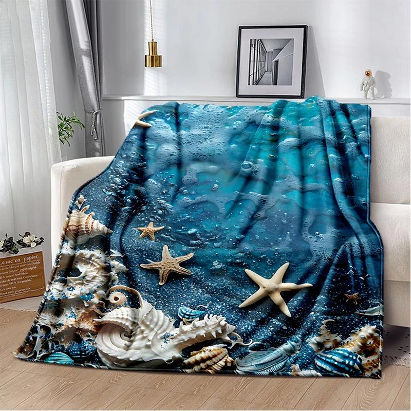 3D Starfish Beach Shell Sea Star Sand Blanket,Soft Throw Blanket for Home Bedroom Bed Sofa Picnic Travel Office Cover Kids Gift