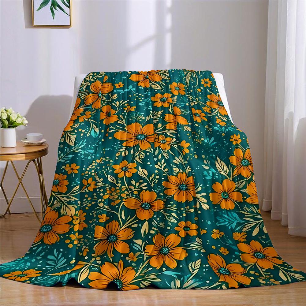Coperta in Flanella Color Teak e Fiore d'Arancio Calda Morbida Halloween Natale Divano Caldo Accogliente Decorazione Decorativa Regalo per Tutte le Stagioni
