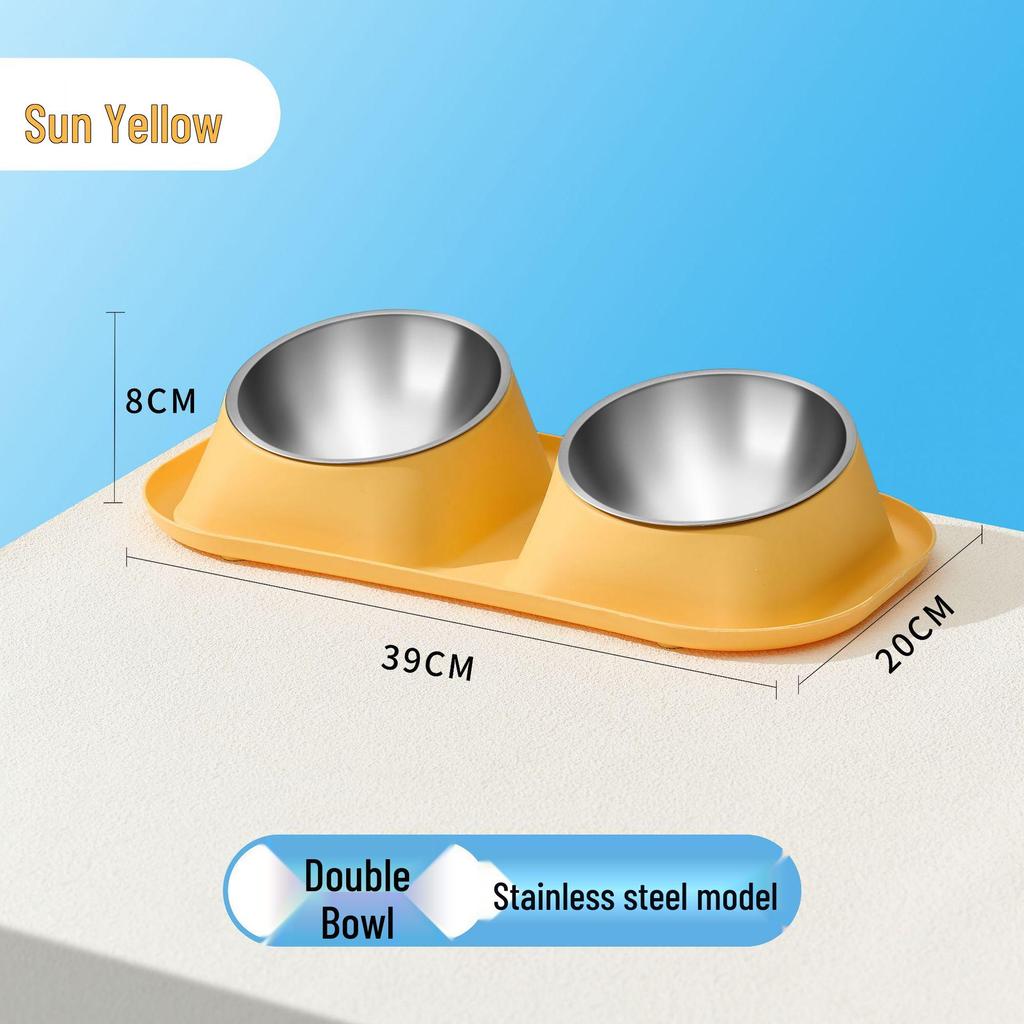 Stainless Steel Anti-Tip Cat & Dog Bowl Set - Large Capacity, Leak-Proof, Double Bowl Design