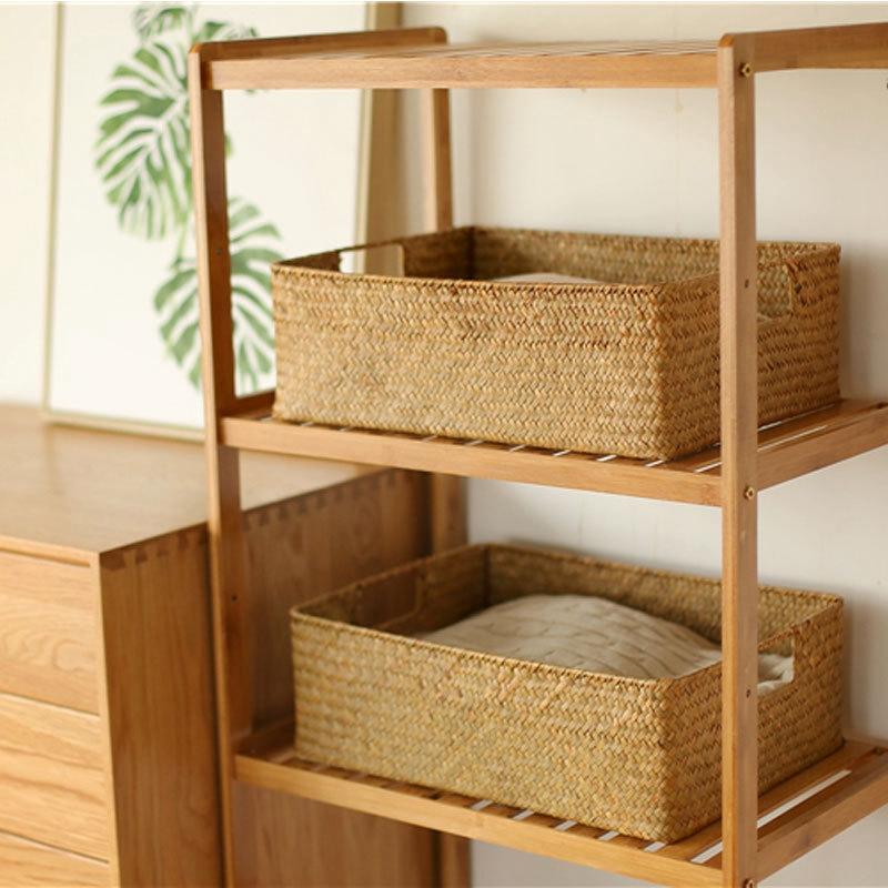 Rattan storage basket woven storage box with handle eco- Sundries organizer box Straw closet Wardrobe organizer Panier Rangement