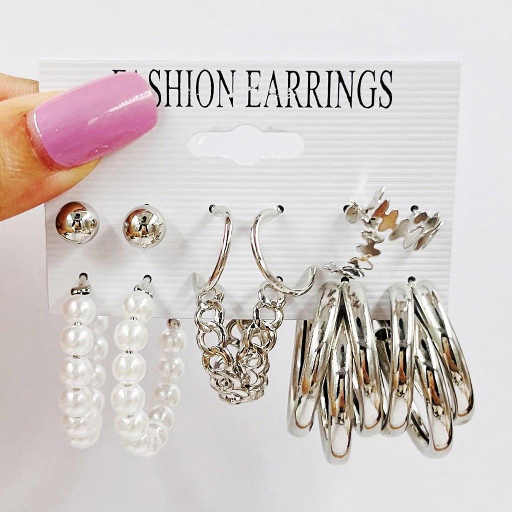 XP17 Gold Geometric Pearl Hoop Earring Set