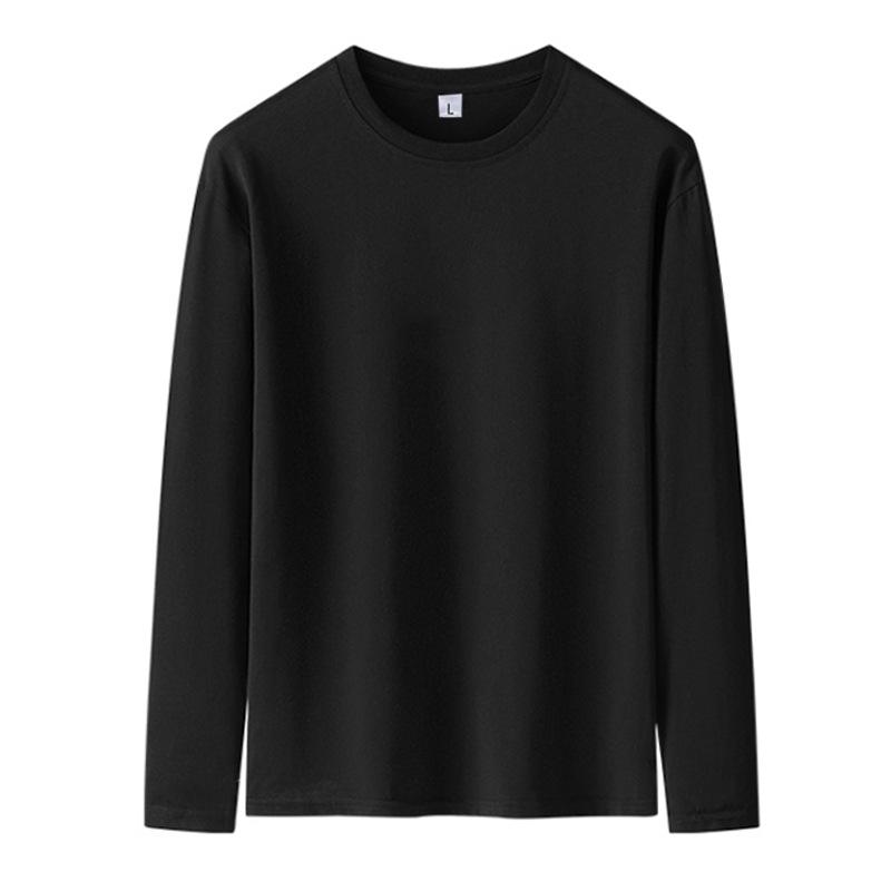 Wovey Heren T-shirt Puur Katoen Effen Kleur Lange Mouwen Heren T-shirt Los O-hals Basislaag Man T-shirts Tops T-shirts 5XL zwart
