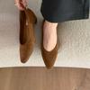 2025 Spring New Versatile Solid Color Suede Pointed Head Thin Heel Medium Heel Single Shoes Low Heel Light Mouth Ladyshoes Women's Shoes