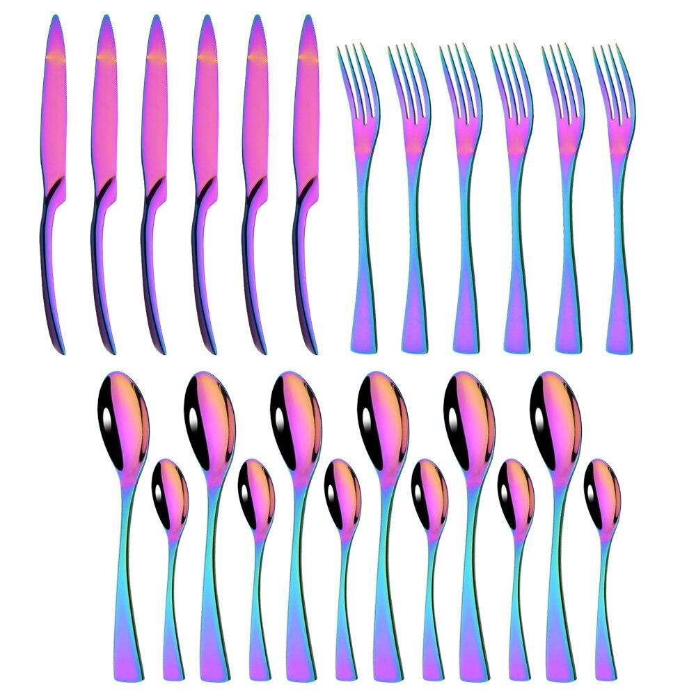 24Pcs/6Set Gold Flatware Cutlery Set 304 Stainless Steel Western Home Fork Knife Spoon Kitchen Tableware Dinnerware