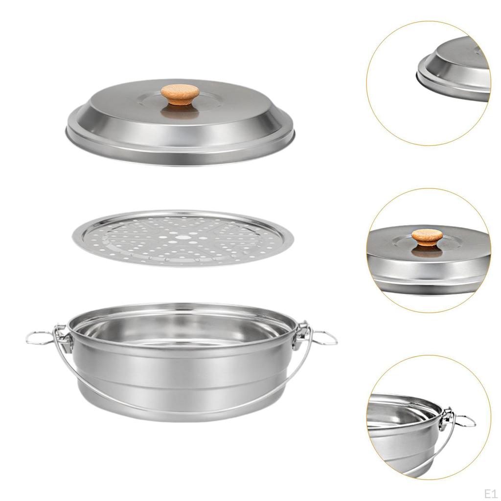 Camping Steamer Pot Soup Portable with Handle Stainless Steel Cooking Steam for