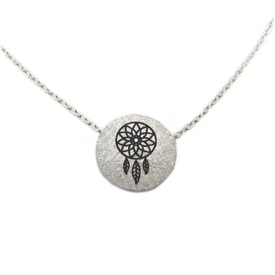 [Q6133] - Handmade Silver 'Boho' Necklace (dreamcatcher) - 12 Mm