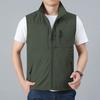 Men Waistcoat Stand Collar Sleeveless Zipper Closure Solid Color Vest Coat with Pockets Outdoor Fishing Waistcoat