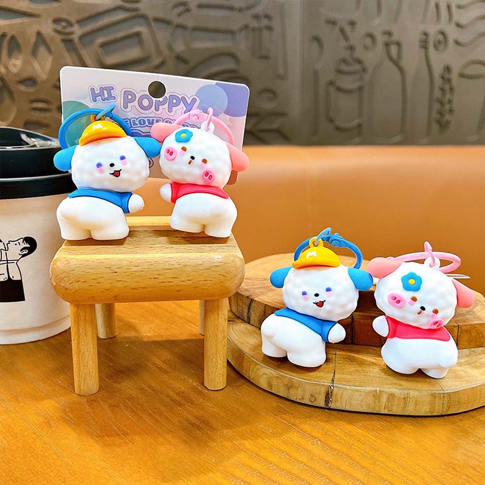 

Creative Couple Backpack Pendant PVC Doll Panda Car Keyring Magnetic Dog Keychain Student StyleA