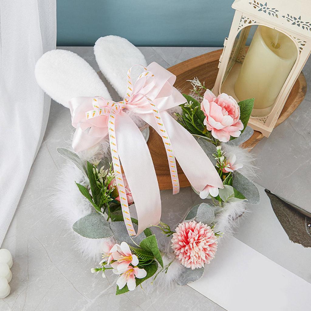 Easter Wreaths For Front Door Cute Easter Weatherproof Artificial Bunny Ear Wreath Outdoor Decorations For Bedroom Party