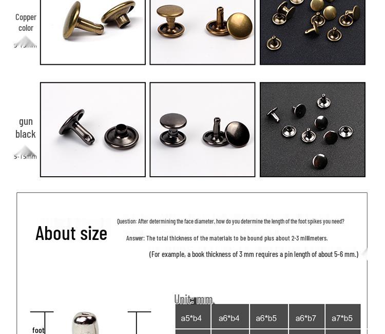 4-12mm DIY Metal Double-Sided Cap Rivet - Decorative Shoe Repair Accessory