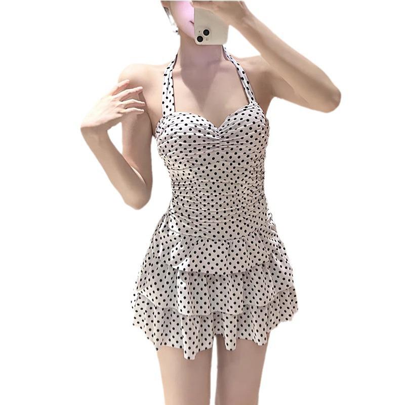 Costum de baie 2024 cu buline, cu push-up, pentru fete, Subțiază & Flatează, Suport pentru bust mare, Design conservator & Chic