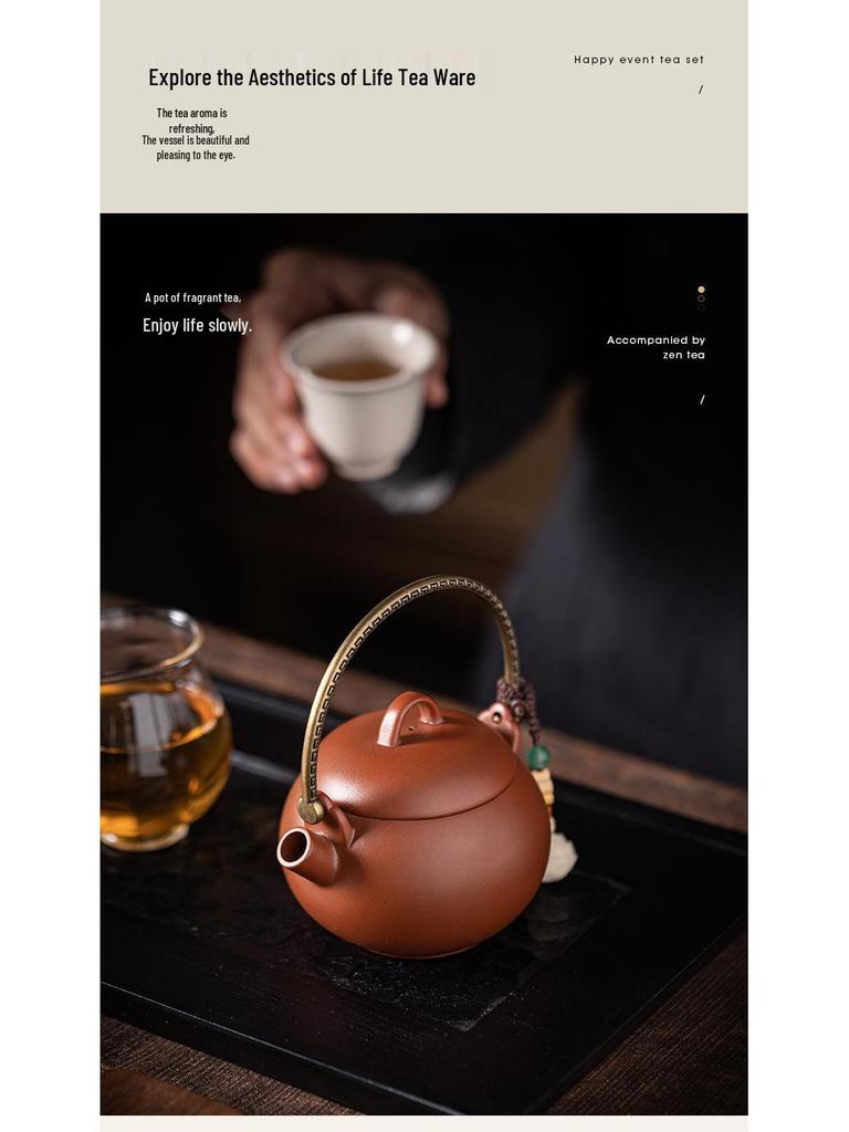 Original Purple Clay Anti-Scald Kung Fu Teapot with Handle - Chinese Style Ceramic Teapot in Gift Box