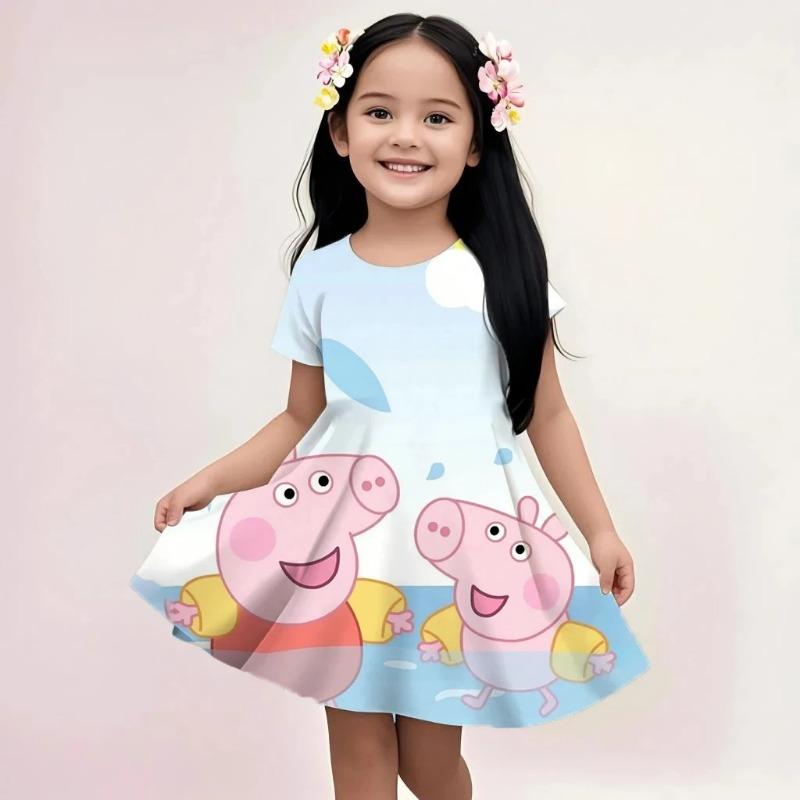 Girls Peppa Pig Summer Cartoon Sundress Casual Loose Fit Print
