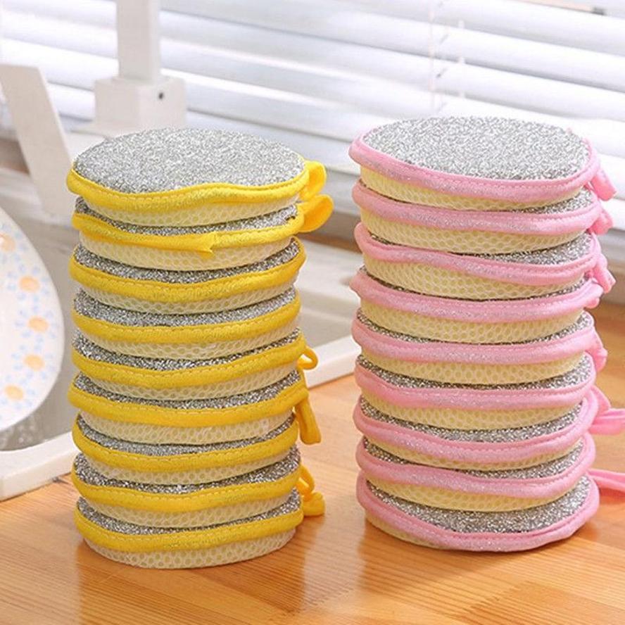 5/10 Pcs Yuanbao Towel Double-sided Circular Dishwashing Sponge Thickened And Absorbent For Household Cleaning