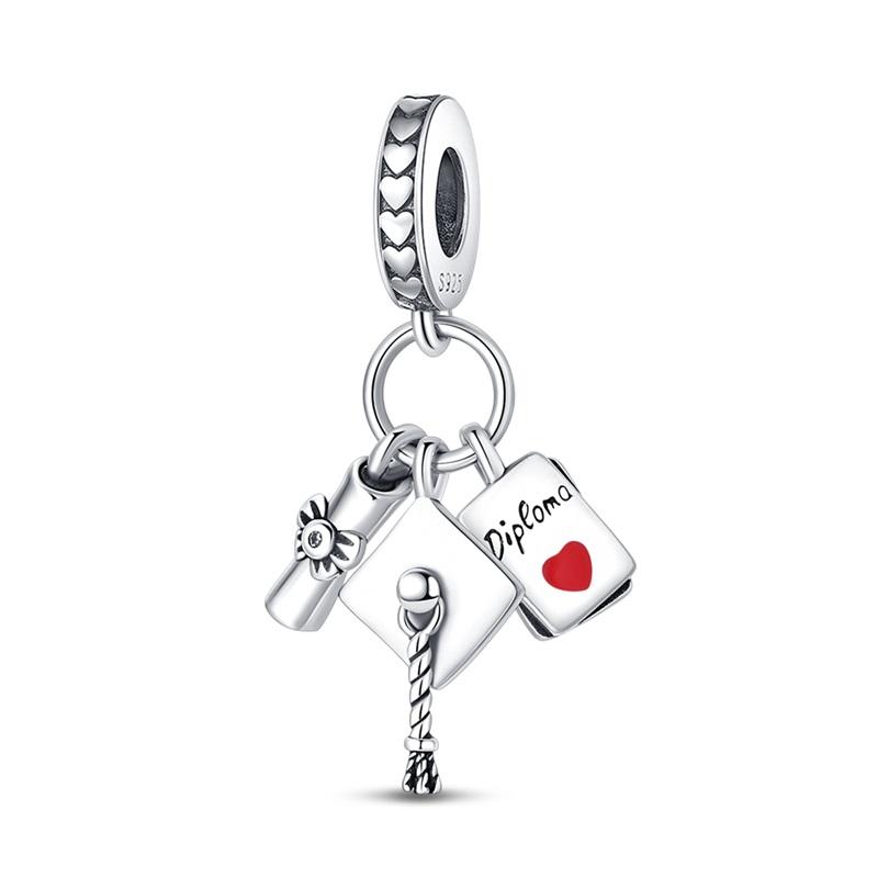 Copper Graduation Season Series Colored Bachelor'S Hat Flower Charms Beads Fit 4Mm Hole Diameter Bracelets Jewelry