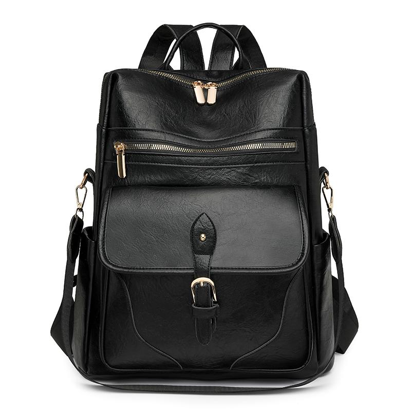 

Женский рюкзак большой емкости из мягкой кожи в стиле ретро, дорожная сумка для компьютера чёрный