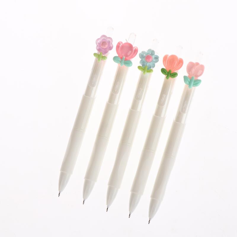 5/10Pcs Cute Sweet Tulip Flower Gel Pens Quick-Dry Ballpoint Pens 0.5Mm Black Ink Pen Office School Stationery Supplies