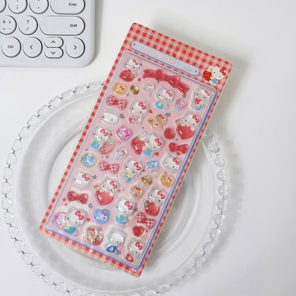 3D   Kuromi Cinnamoroll Stickers Cute Anime Transparent Jelly Crystal Decorative Sticker Note Phone Case DIY Toy