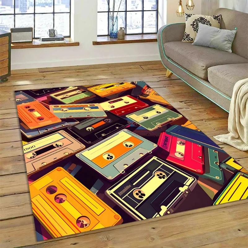 Retro Cassette Tape Carpets for Living Room Decoration Home Hallway Balcony Bathroom Mat Non Slip Parlour Sofa Large Floor Rug