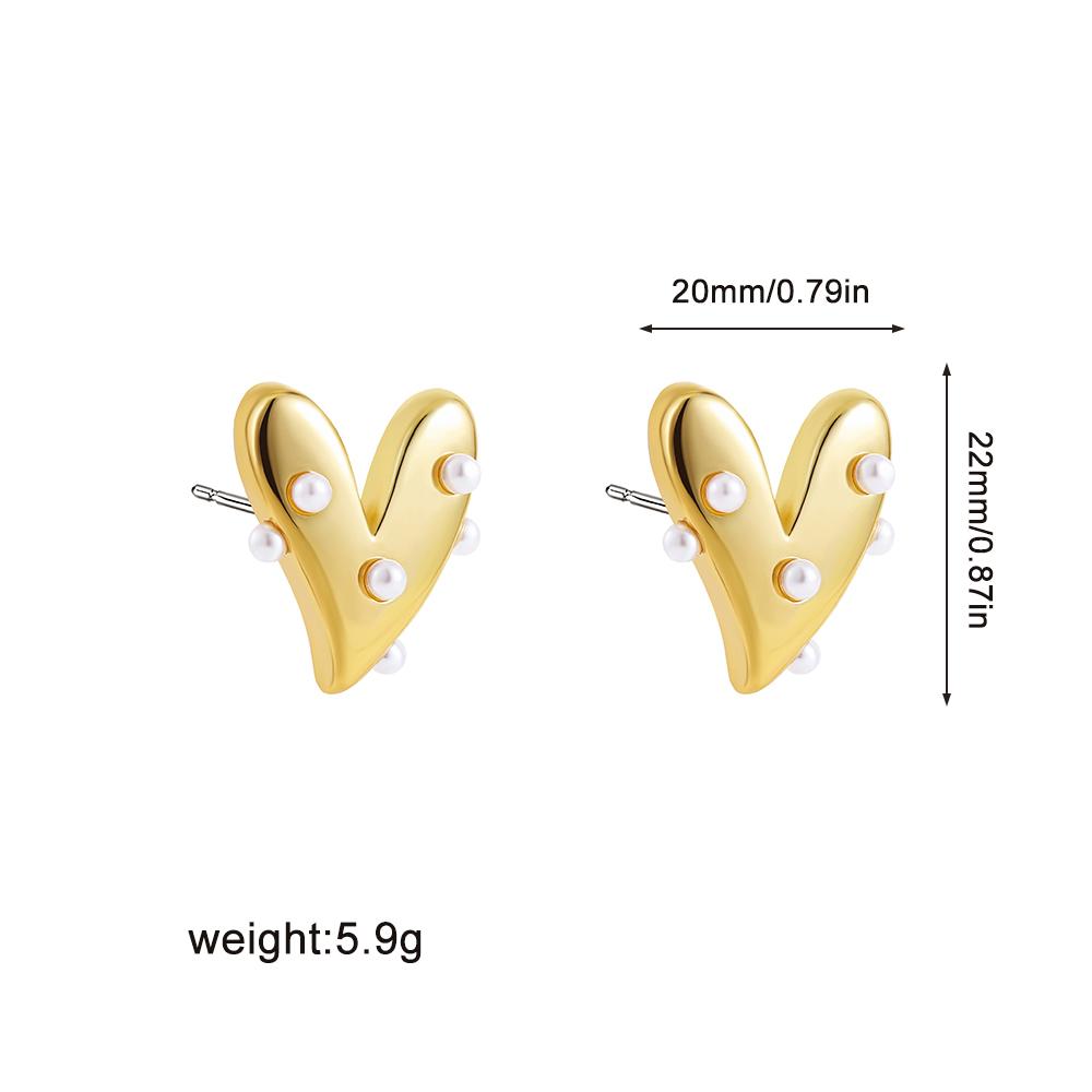 Trendy Glossy Stainless Steel 18K Gold Plated Heart Stud Earrings for Women Cute Love Pearl Piercing Earring Jewelry Daily 20mm