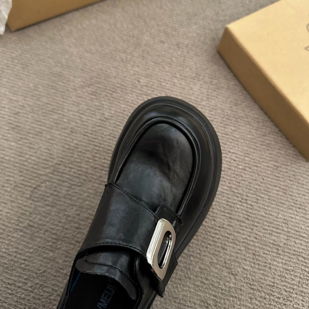 2025 New Spring and Autumn Black Platform Small Leather Shoes One-pedal Versatile Single Shoes Retro British Style Loafers Women