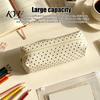 Soft Fabric Art Supply Holder Polka Dot Pencil Case, Stationery Organizer Pouch, Cute Makeup Portable Cosmetic Bag for Women Zipper Closure Pen School