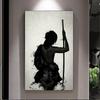 Black and White Japanese Black Samurai Man with Crow Posters and Print Wall Art Canvas Painting for Living Room Cuadros Decor 60 X 40 Cm