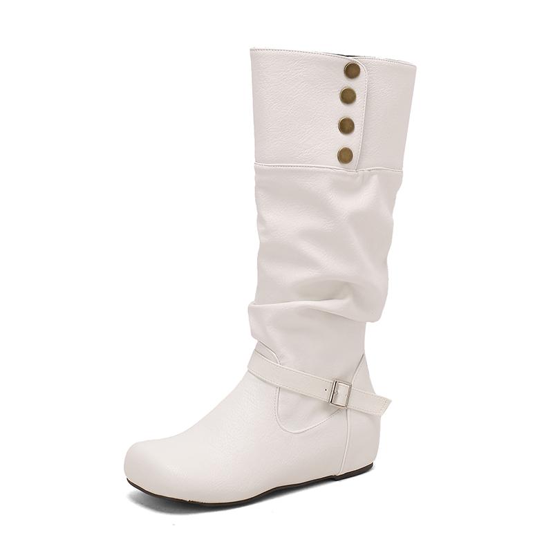 Women's flat-bottomed casual boots autumn and winter new inner height increase solid color large size medium boots
