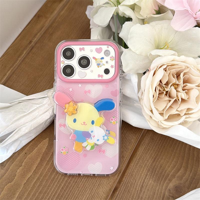 Pink Heart Rainbow Rabbit Stand for iPhone 17/16 Pro Max/15 Pro Case