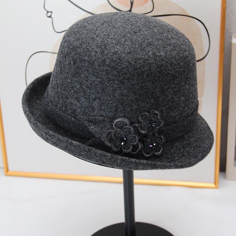 Autumn and winter picaro new wool pot hat flower crimped bucket hat women middle-aged and elderly mother old hat