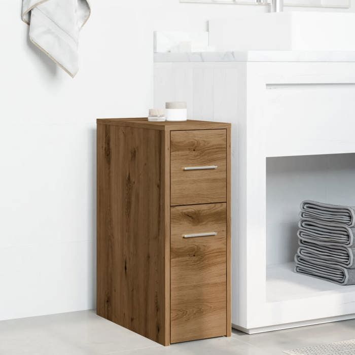 VidaXL Narrow Bathroom Cabinet with Casters Handcrafted Oak, Tall Bathroom Cabinet, Bathroom Storage 855285