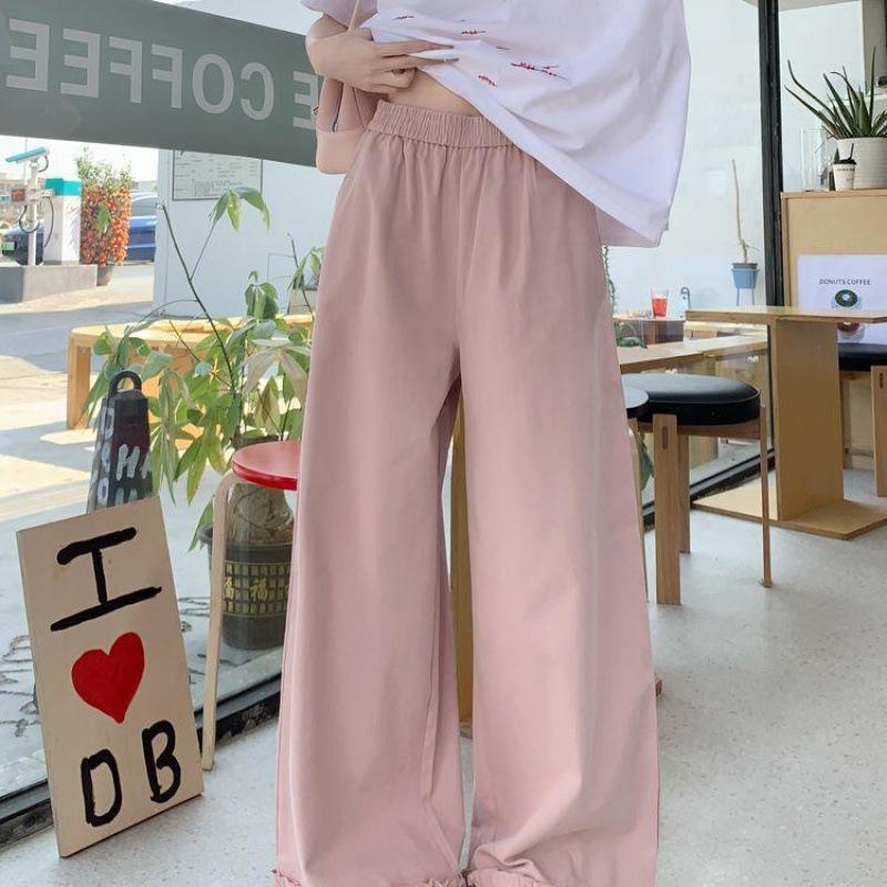 

Women s Casual Ruffle Hem Wide-Leg Pants for Spring/Summer 2XL (recommended 70.5-80 kg) розовый