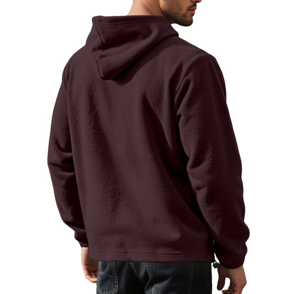 Sweter Męski Jesień i Zima Polarowy z Kapturem Luźny z Kieszenią Półrozpinany Pulower Sweter z Kapturem dla Mężczyzn