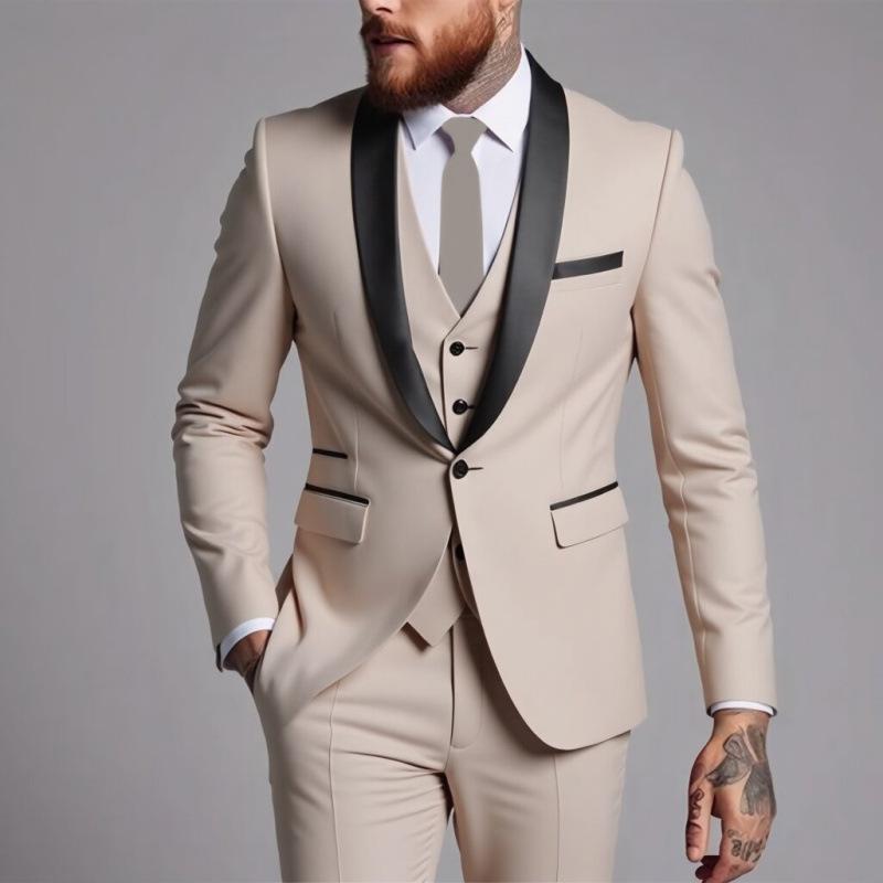 Abito da uomo a tre pezzi slim fit in stile coreano, per occasioni business casual, matrimoni ed eventi formali