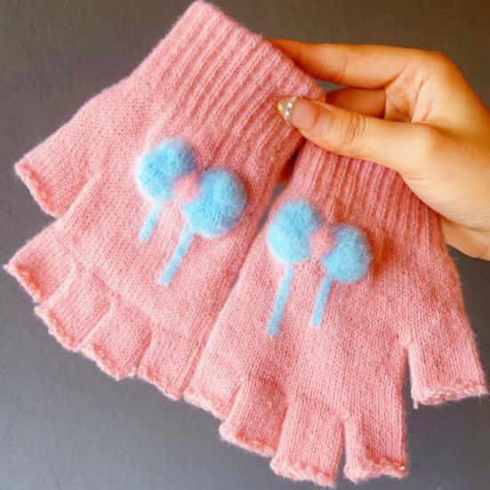 1 Pair Winter Half Finger Gloves for Women Cute Fingerless Mittens with Bow Plush Warm Stretchy Gloves for Women Girls