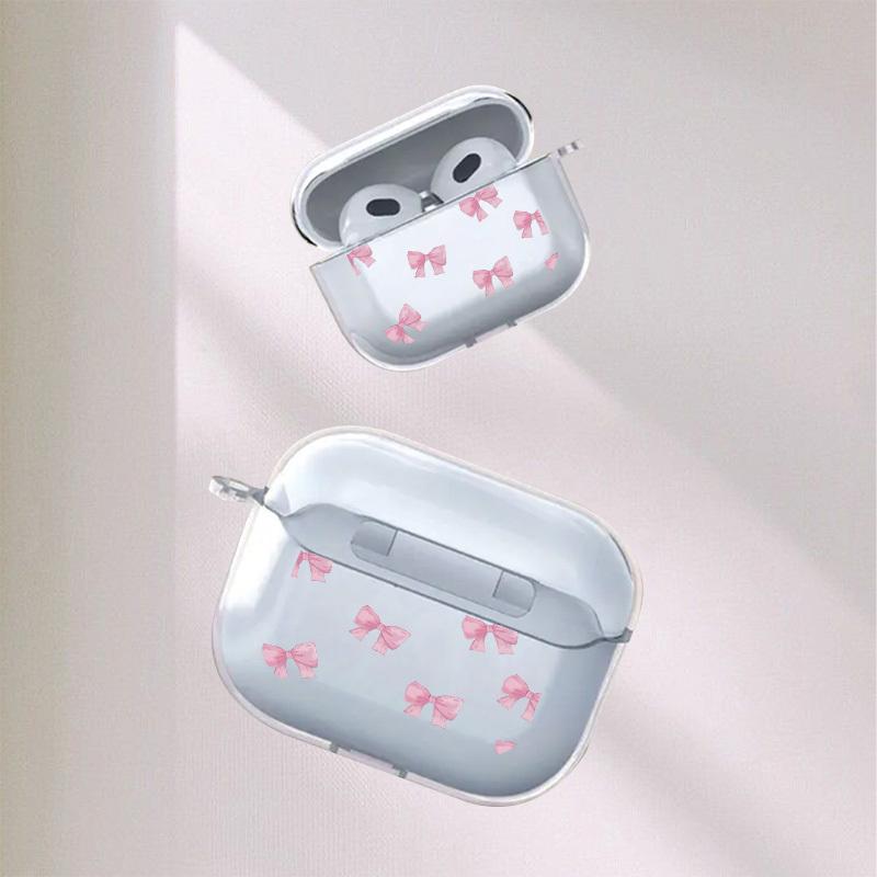 Pink Bow Pattern Earphone Protective Cover for AirPods Pro2/Pro3/Pro Anti Drop Earphone Cover for AirPods 4/3/1/2 Anti Shock
