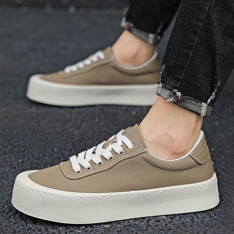 Fashion Sneakers Round Toe Lace Up Korean Style Male Shoe Plain Adults Luxury Sale Trends 2025 On Without Leather Men's Casual Shoes