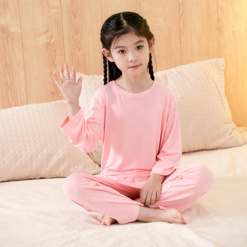 Dětské modální pyžamo - Letní lehké, kulatý výstřih, dlouhý rukáv a kalhoty pro chlapce a dívky.