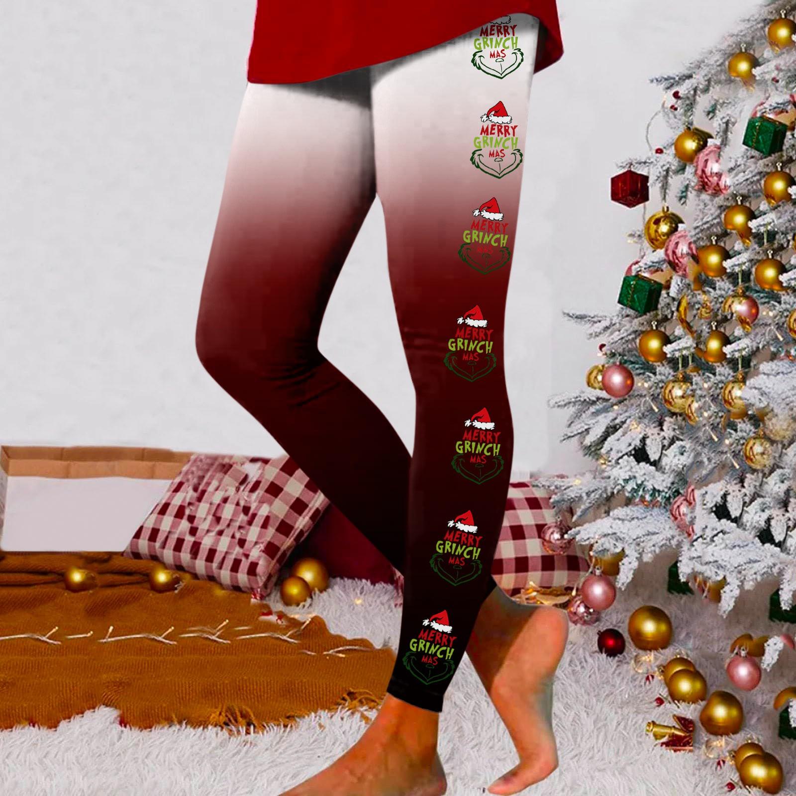 

Женские модные повседневные уличные брюки с рождественским принтом, тонкие эластичные брюки для йоги, девятиминутные брюки XL винный