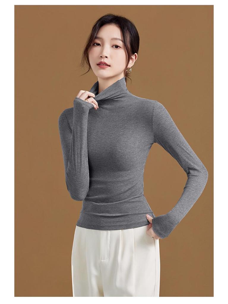 Women's High-Neck Slim-Fit Long-Sleeved Top: Stylish & Comfortable for Spring/Autumn.
