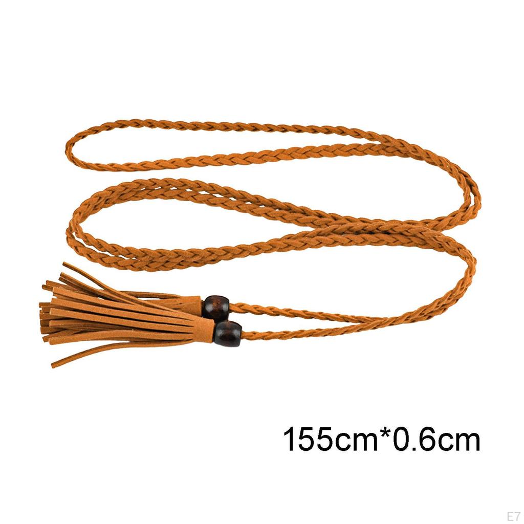 Knitted Waist Belt Waistband Retro Style, Rope Fashion Narrow Pendant, with Bead Accessories