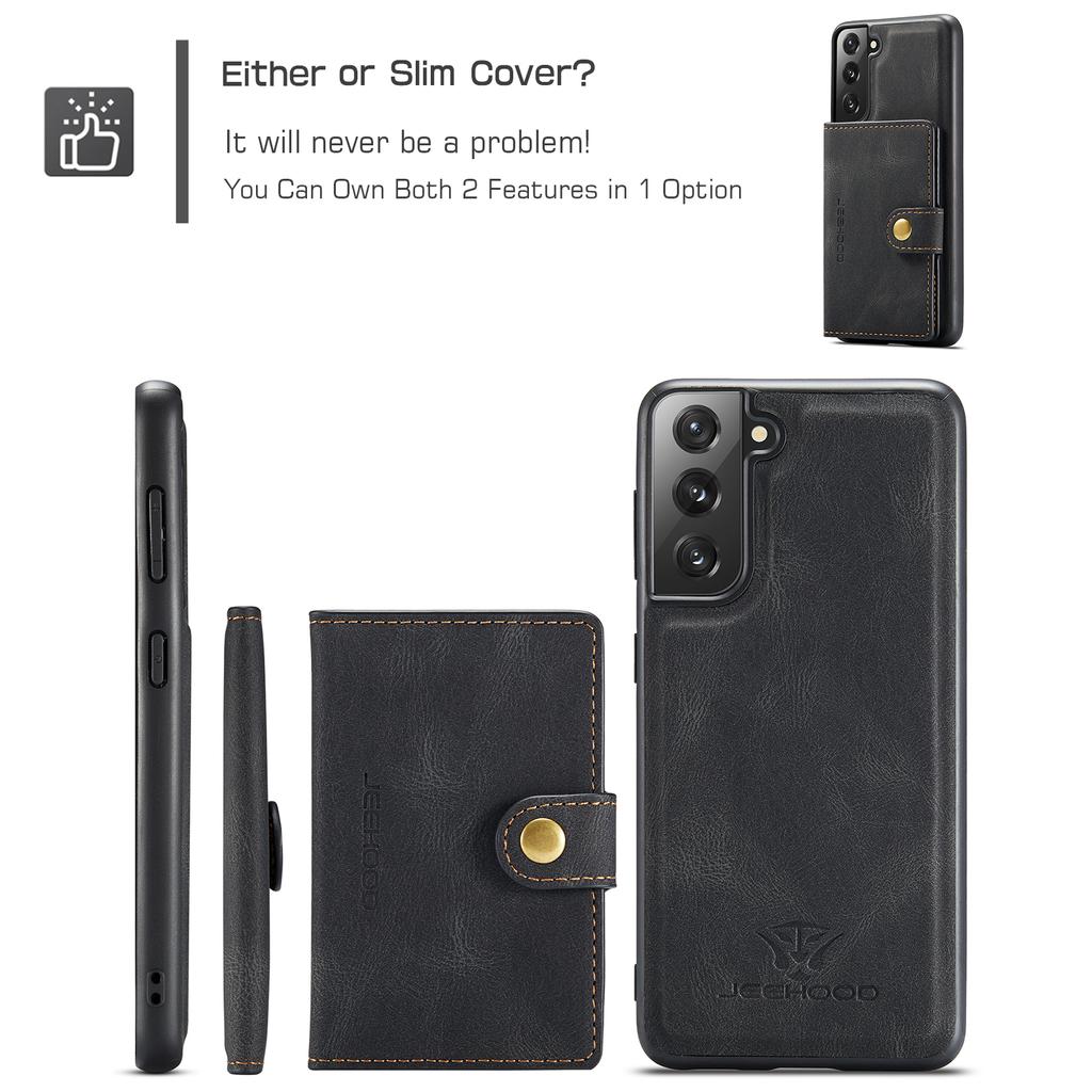 For Samsung Galaxy S21 FE 5G Case Leather+TPU Phone Cover Detachable Card Holder