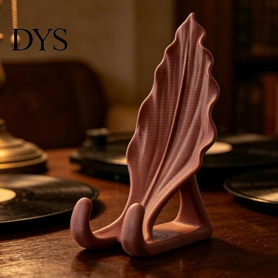 Cute Desk Gadgets Leaf Shaped Phone Stand, 3D Printed Mobile Holder with Double Stable Cell Mount Hook Support, Creative Hands Free Video Cradle,