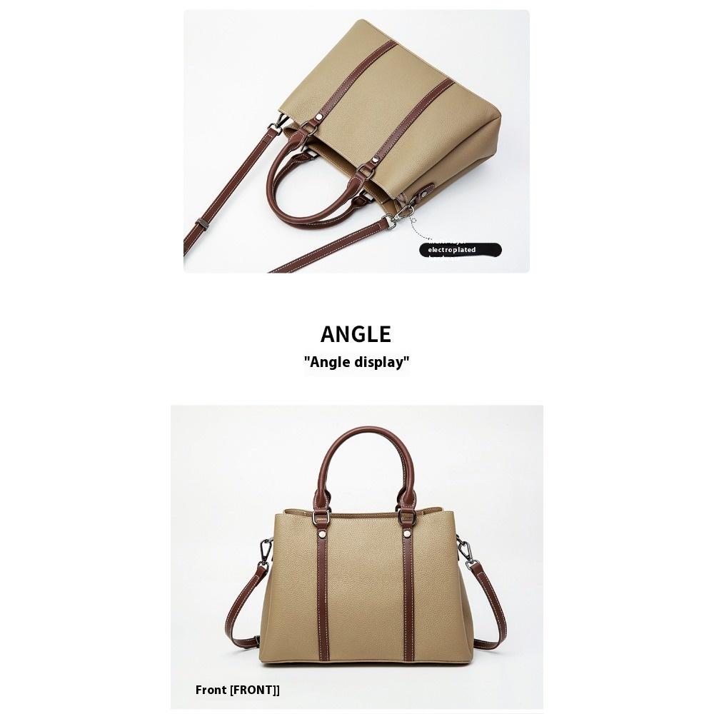 One Shoulder Messenger Bag Large Capacity Contrasting Bag First Layer Cowhide Handbag Versatile Leather Women's Bag