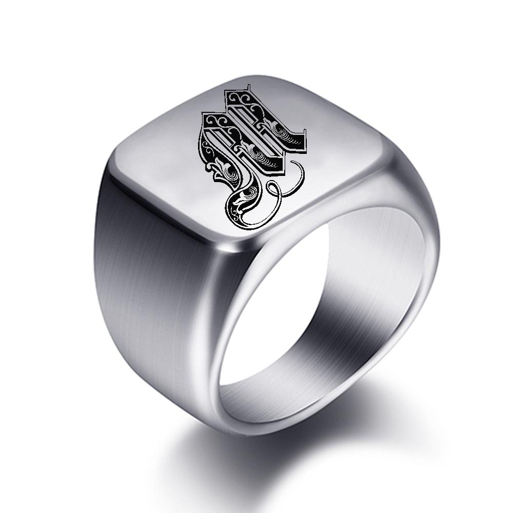 Initial Gravur Individuelle Ringe für Herren Edelstahl Männliches Siegelring Leerer Schmuck Ringband Hochglanz Silberfarben US-Größe