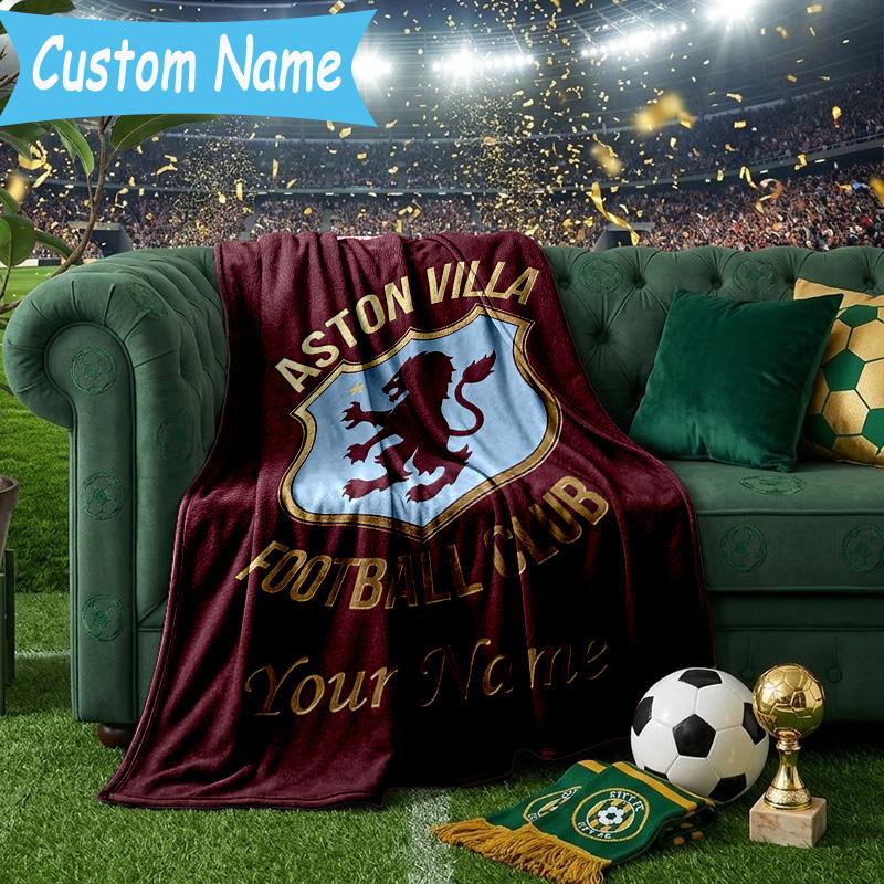 Custom Name Aston Villa Pride Flannel Blanket, Use for Birthday/Holiday Gift, Soft Blanket for Sofa/Bed/Camping/Office, Home Decor