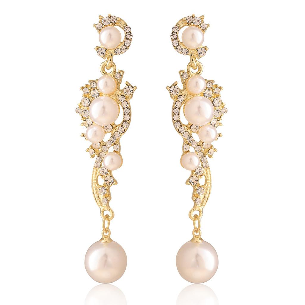 Geometric Pearl Earrings With Cz Micro Pave In Gold And Champagne For Ladies шампанского
