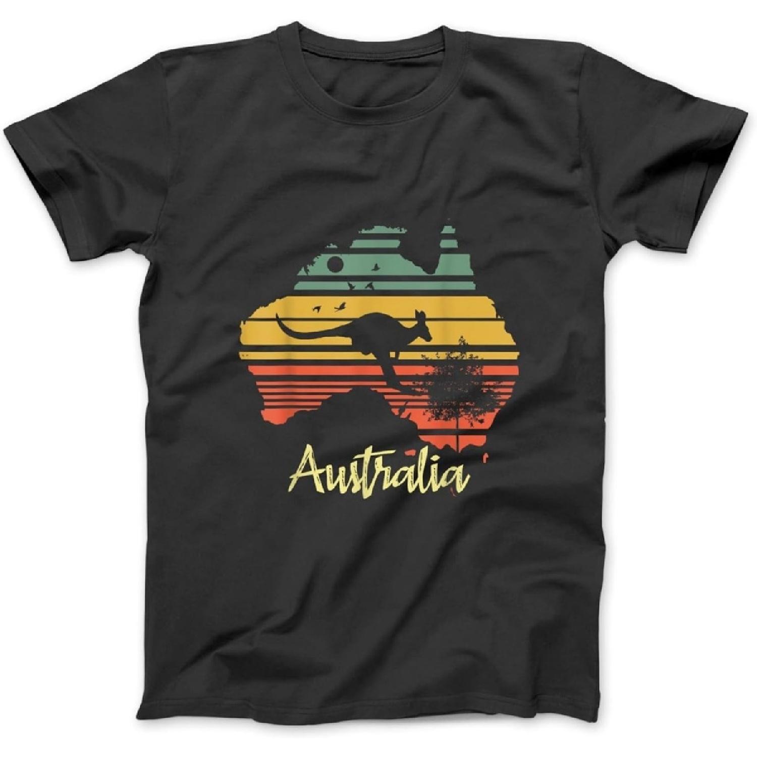 Vintage Land Map Australia Day Australian Kangaroo T-Shirt, Sweatshirt, Hoodie for Men Women Kids Made in Canada Black S